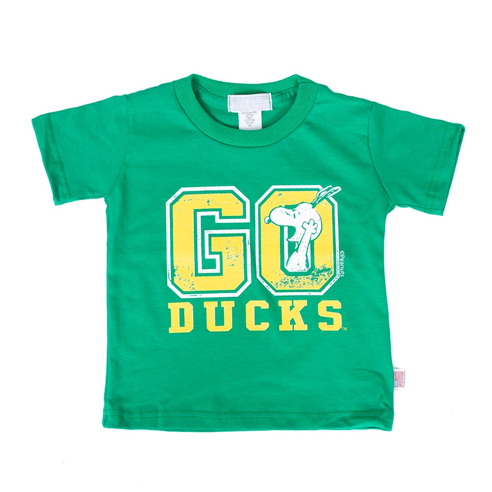 Peanuts, Third Street, Green, Crew Neck, Kids, Snoopy, Go Ducks, T-Shirt, 978456